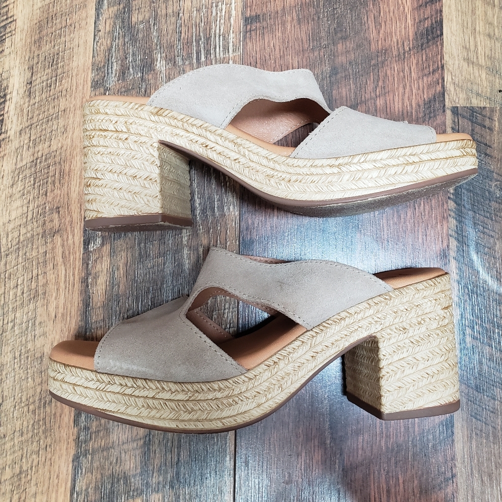 Lunita Gray Suede Leather Slide-on Espadrille Heels, Size 39